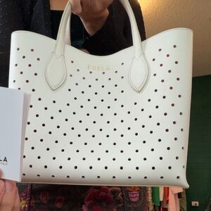 Furla Cream Perforated Tote Bag